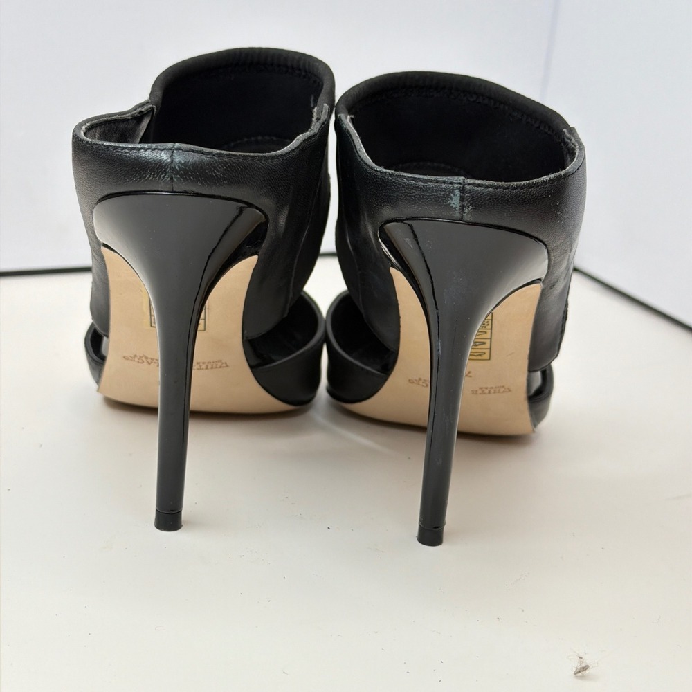 White House Black Market Black Leather Pointed Toe Mule Stiletto Heels 7M - Picture 5 of 8